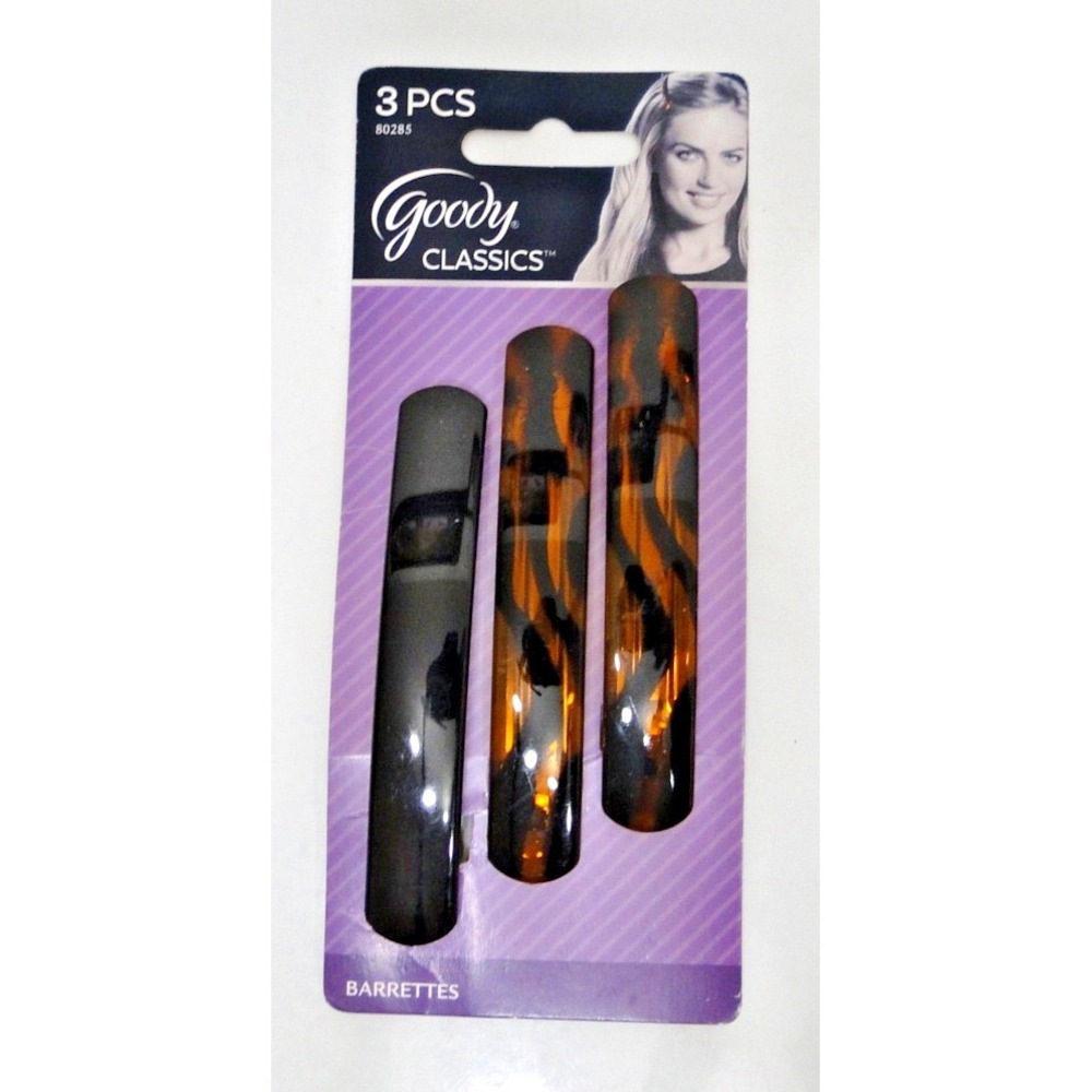 Goody Classics‎ Rounded Hair Barrette Black Tortoise 3 Count Styling Vintage New